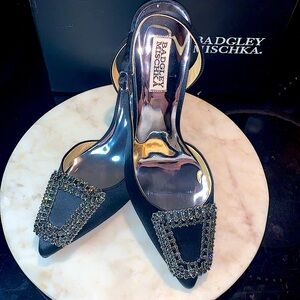 BADGLEY MISCHKA ENIDA POINTED EMBELLISHED SLIPON SLINGBACK PUMPS NEW 8 1/2 BLACK